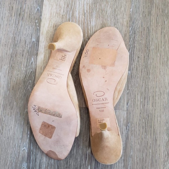 Oscar De La Renta camel beaded open toe heels - Picture 7 of 8